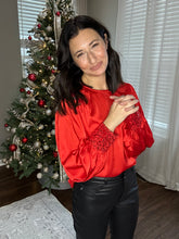 Load image into Gallery viewer, Sparkle Cuff Satin Blouse