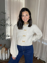 Load image into Gallery viewer, Velvet Bow Cable Knit Detail Sweater