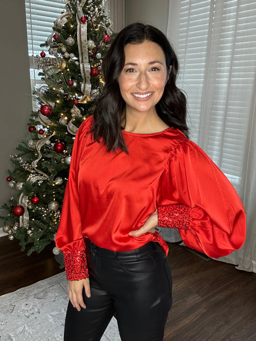 Sparkle Cuff Satin Blouse