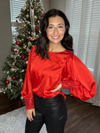 Sparkle Cuff Satin Blouse - Spicy Chic Boutique