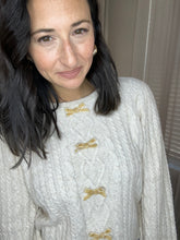 Load image into Gallery viewer, Velvet Bow Cable Knit Detail Sweater