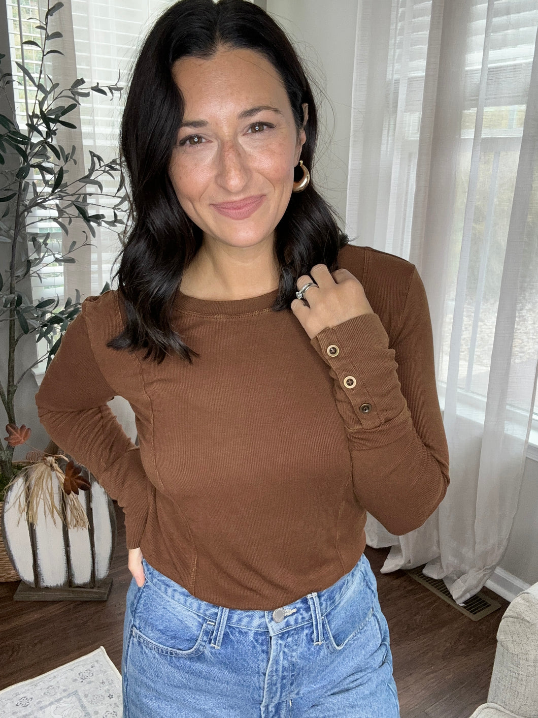 Basic Button Detail Ribbed Top