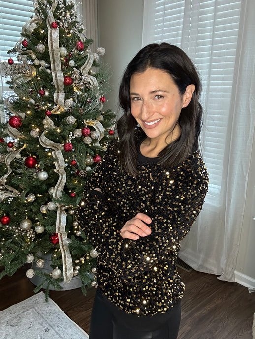 Gold Sequin Velvet Top