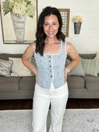 Petals and Lace Chambray Top - Spicy Chic Boutique