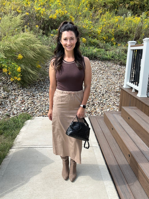 Khaki Cargo Midi Skirt