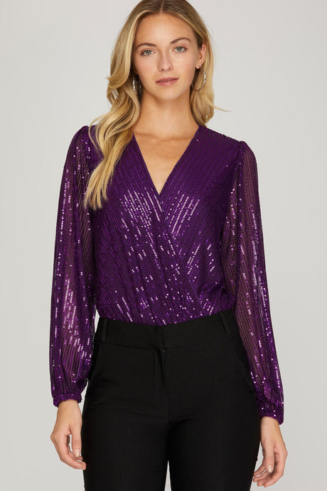 Purple Sequin Bodysuit - Spicy Chic Boutique