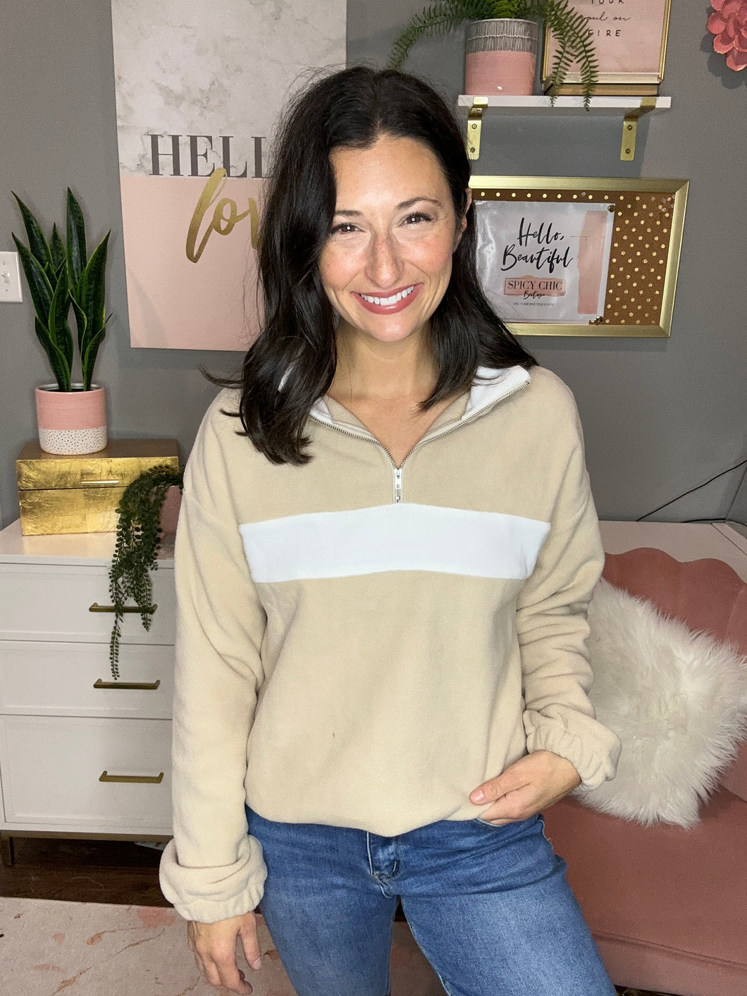 Thick Stripe Fleece Pullover