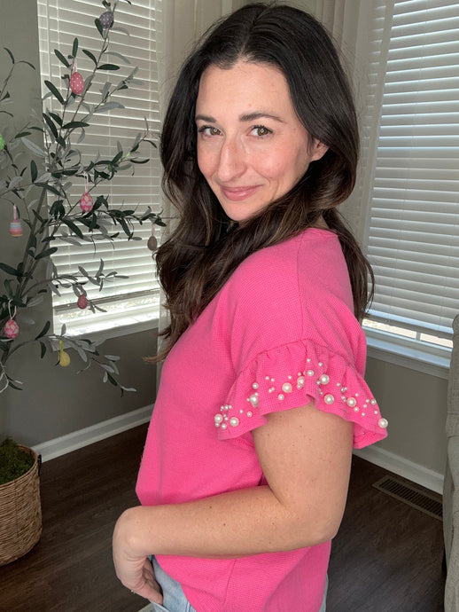 Pearl Sleeve Hot Pink Top - Spicy Chic Boutique