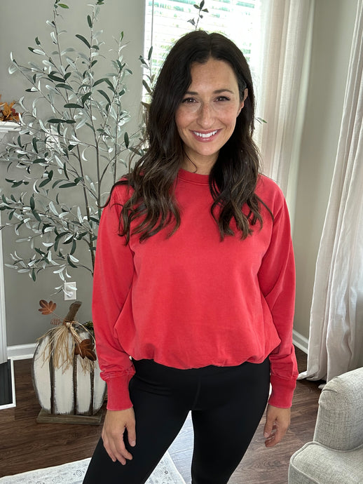 Cherry Red Bubble Hem Pullover - Spicy Chic Boutique