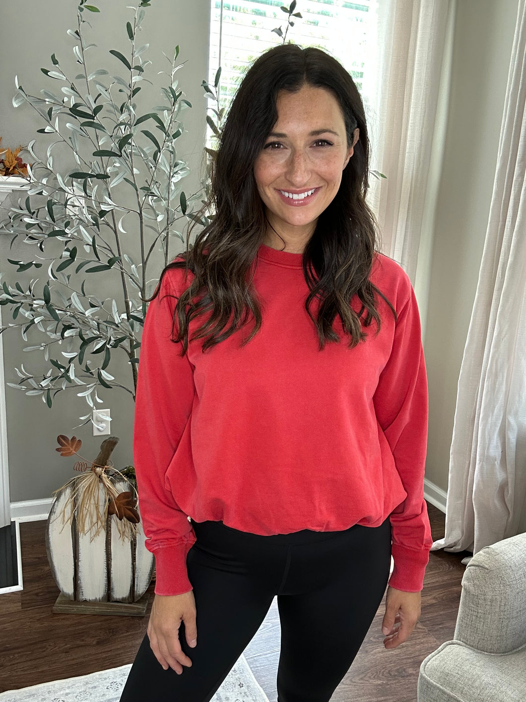 Cherry Red Bubble Hem Pullover - Spicy Chic Boutique
