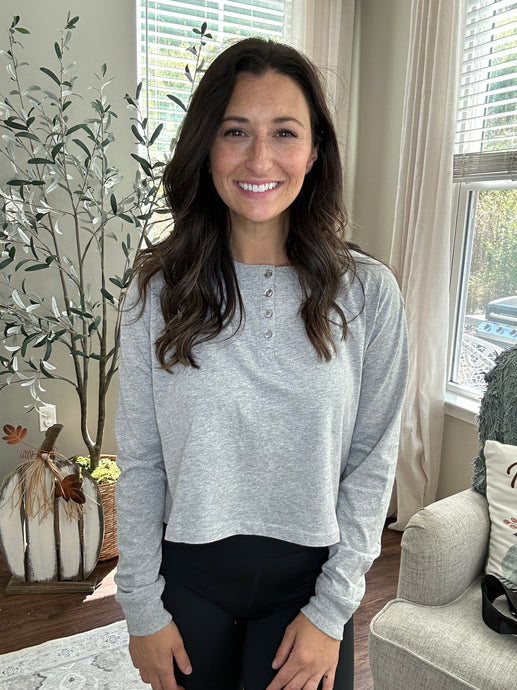 Cropped Crew Neck Henley - Spicy Chic Boutique