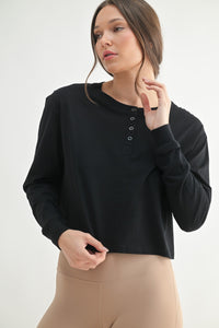 Cropped Crew Neck Henley - Spicy Chic Boutique