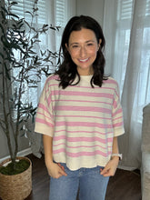 Load image into Gallery viewer, Pink Stripe Half Sleeve Sweater Top - Spicy Chic Boutique