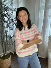 Load image into Gallery viewer, Pink Stripe Half Sleeve Sweater Top - Spicy Chic Boutique