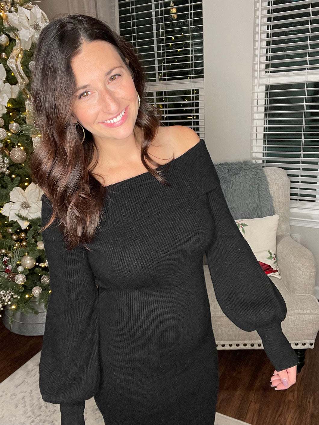 Black Off Shoulder Sweater Dress - Spicy Chic Boutique
