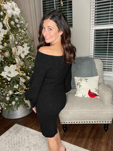 Load image into Gallery viewer, Black Off Shoulder Sweater Dress - Spicy Chic Boutique