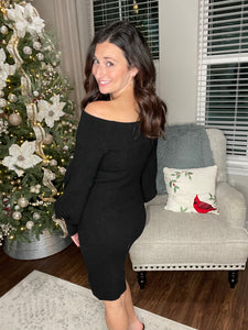 Black Off Shoulder Sweater Dress - Spicy Chic Boutique